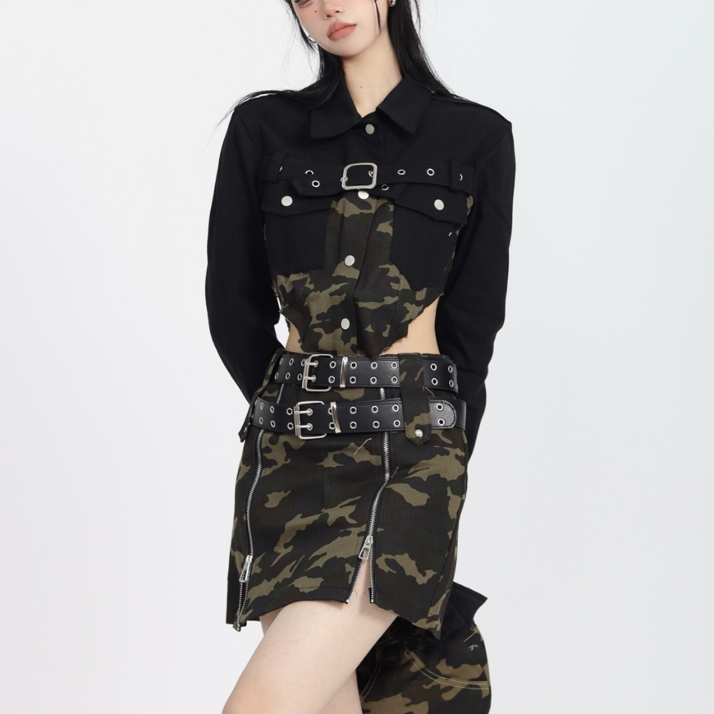 Women's High Street Camouflage Stitching Outfit Sets