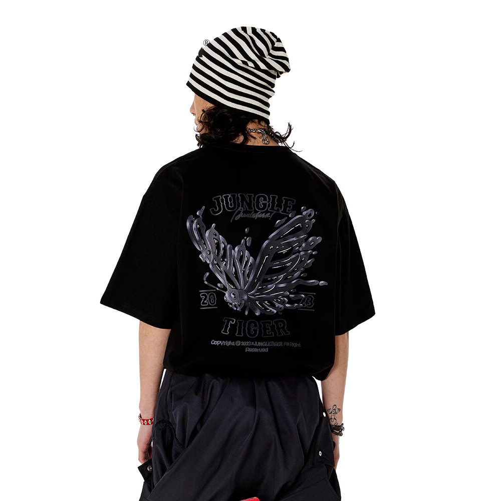 Dark Skeleton Butterfly Solid Color T-Shirt