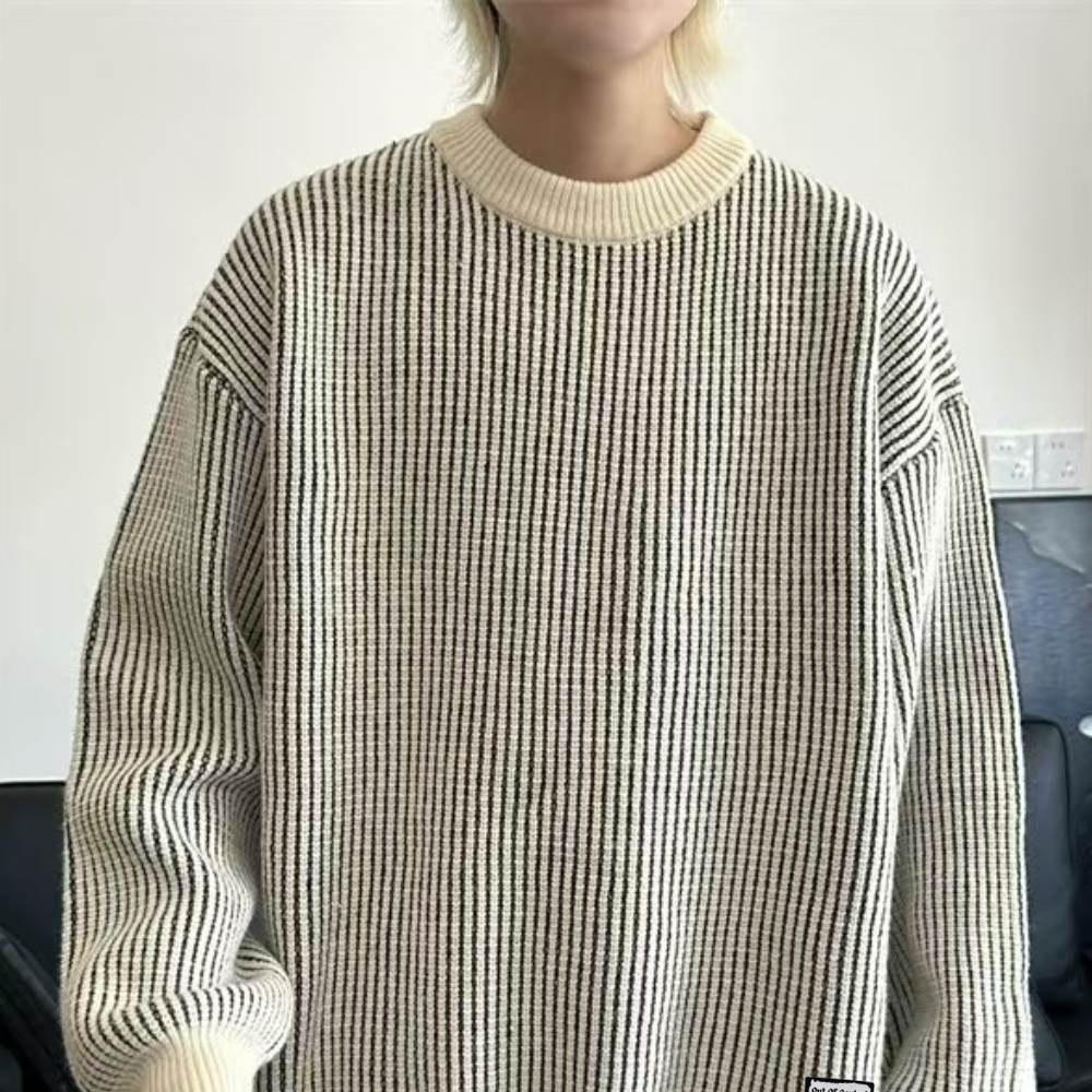 OOC' Vintage Loose Crewneck Pinstripe Knit Sweater