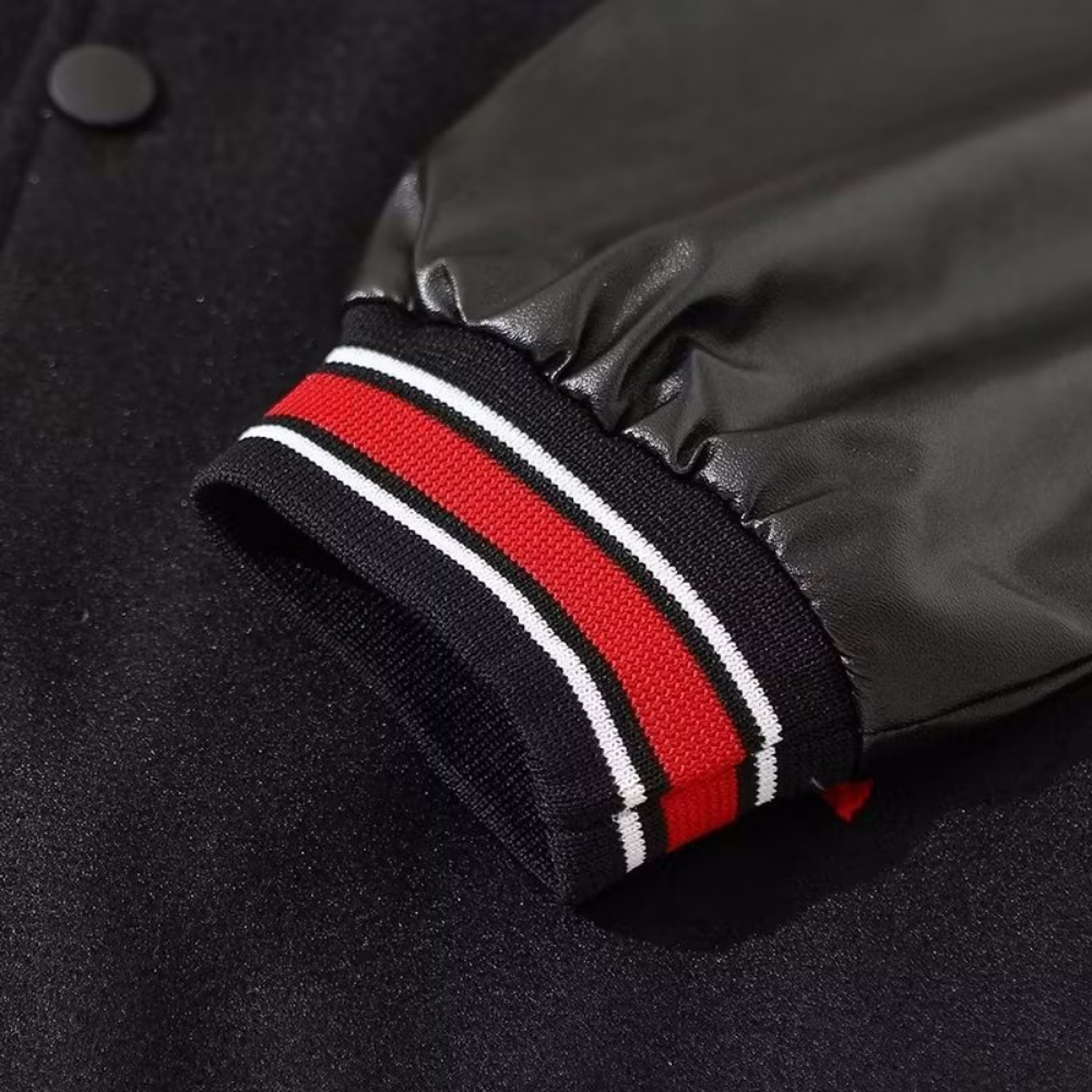 American Pattern Embroidered PU Panel Varsity Jacket