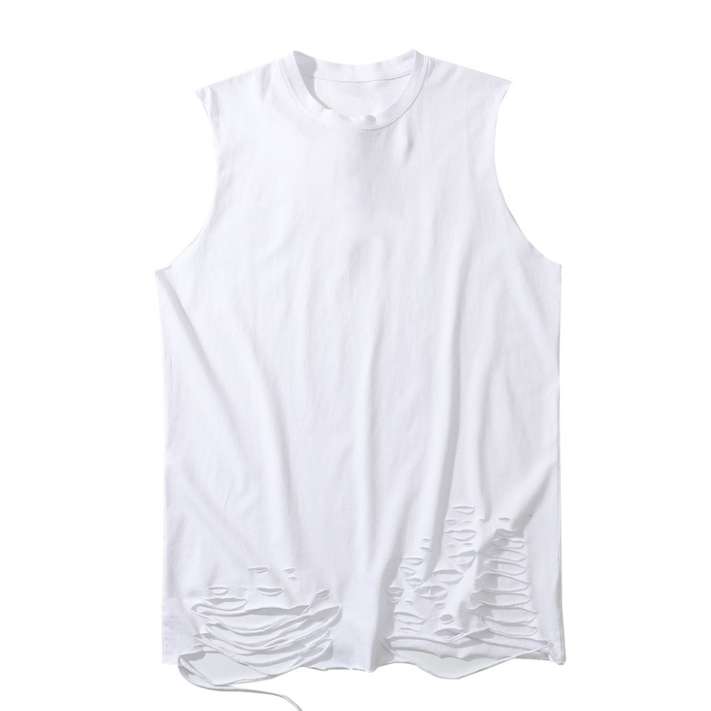 Simple Solid Color Ripped Vest