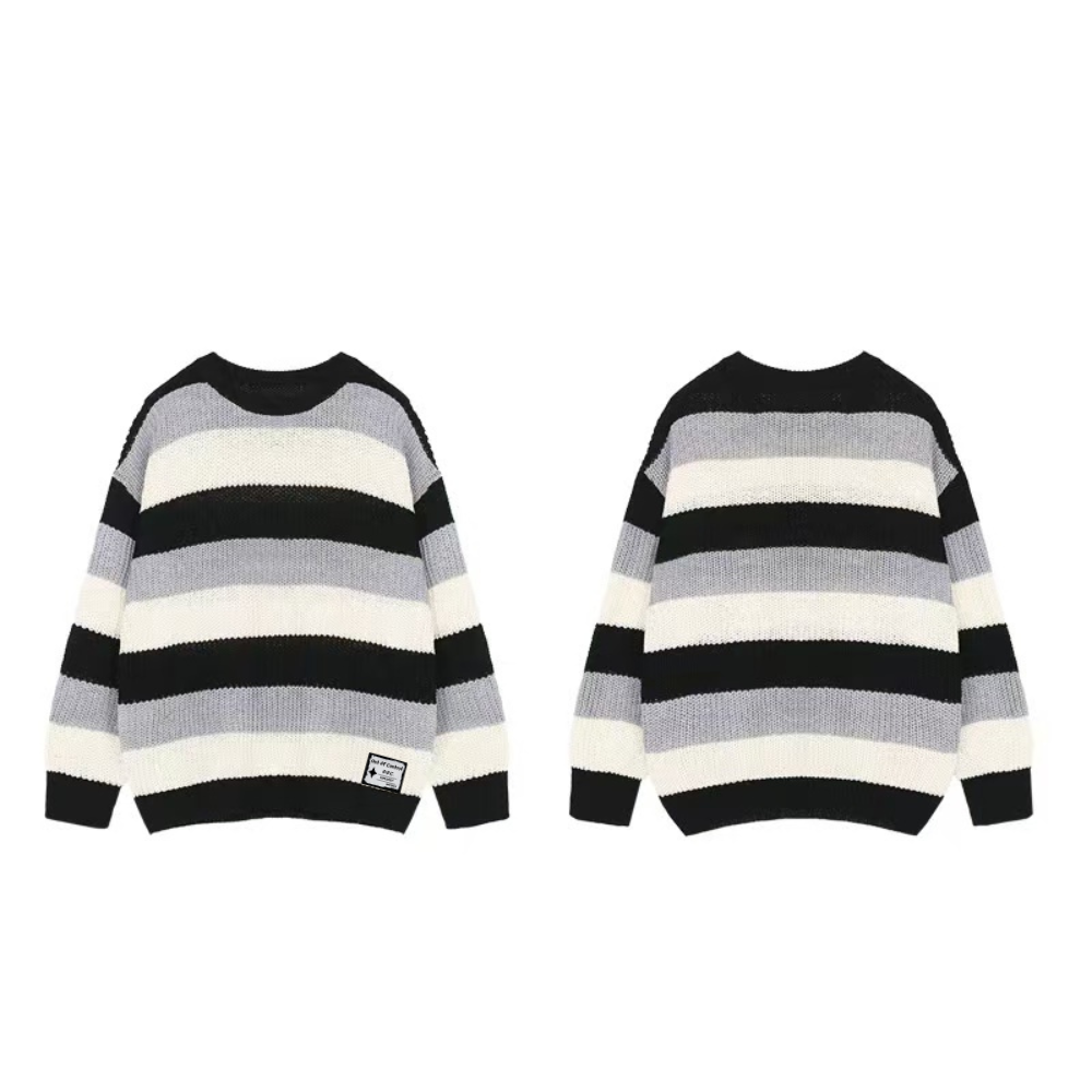 OOC' Retro Three-Color Patchwork Striped Knitted Sweater