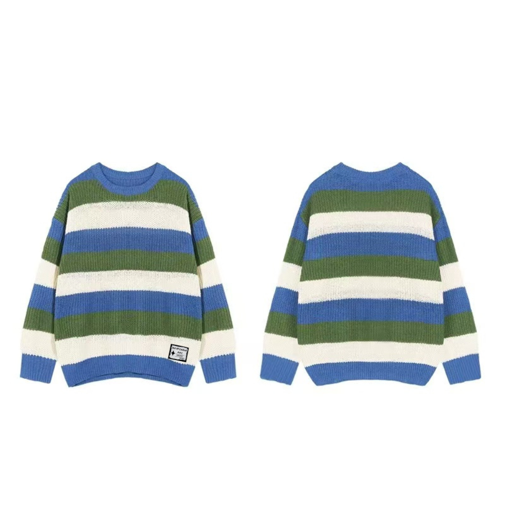 OOC' Retro Three-Color Patchwork Striped Knitted Sweater