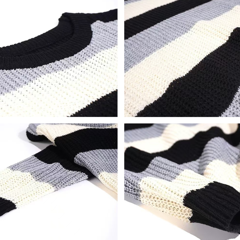 OOC' Retro Three-Color Patchwork Striped Knitted Sweater