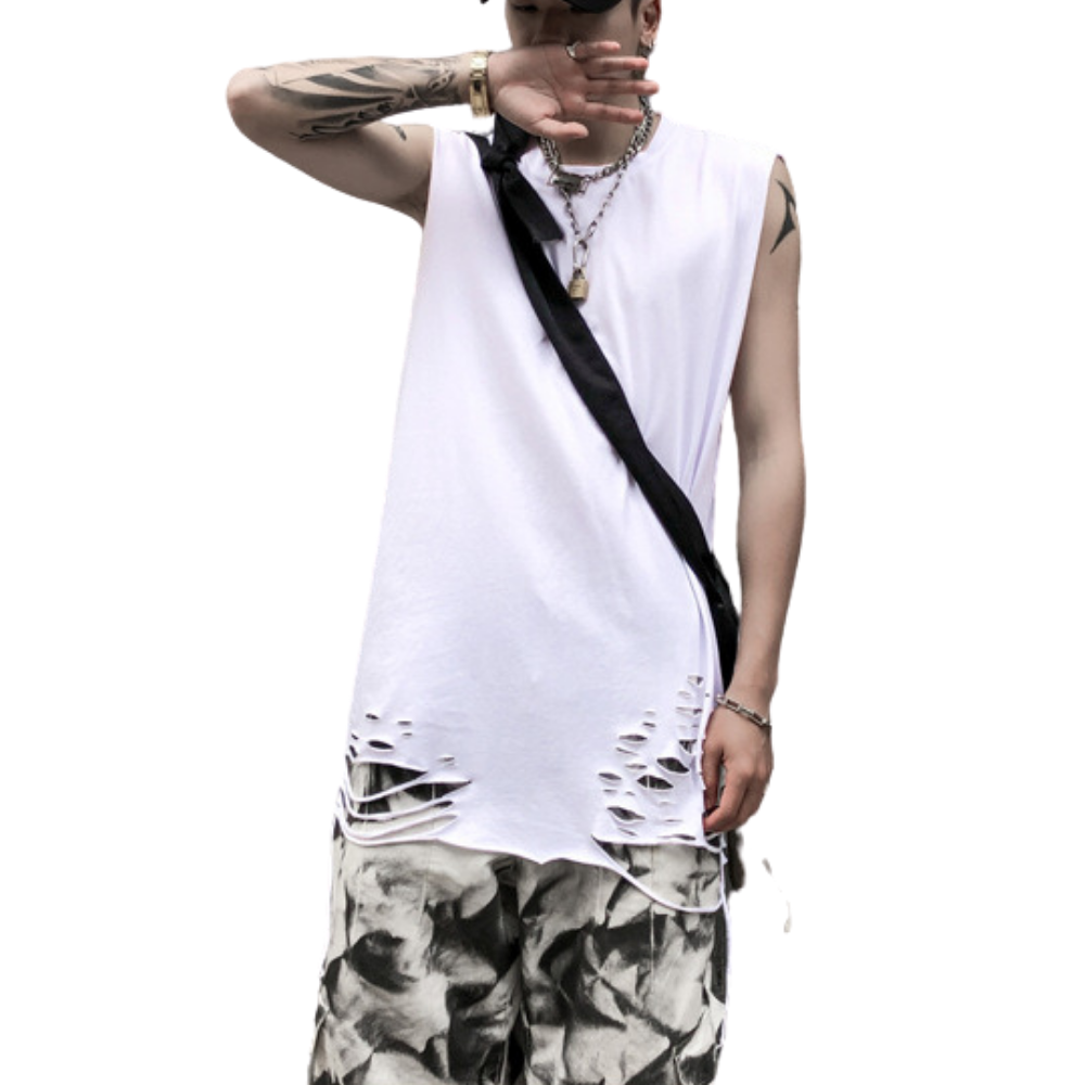 Simple Solid Color Ripped Vest