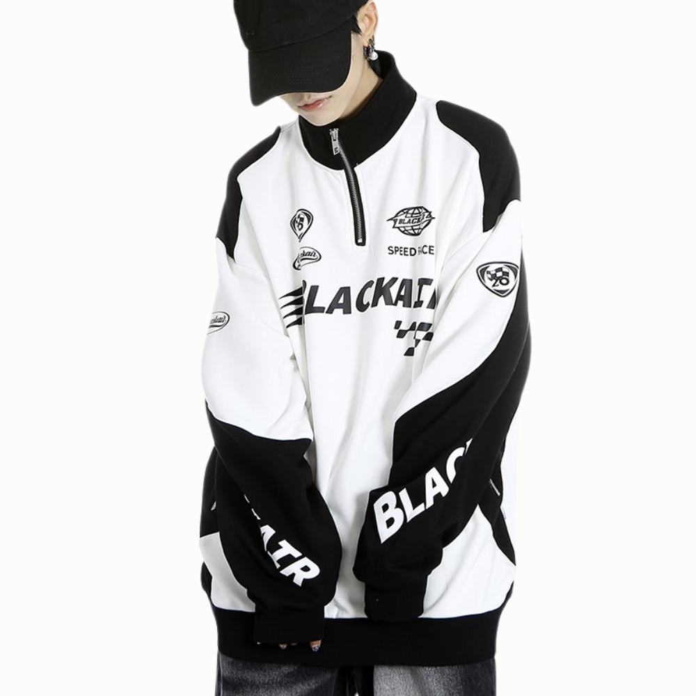 Retro Stand Collar Zipper Racing Sweatshirt