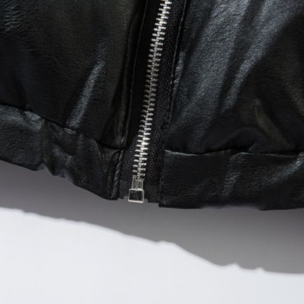 Circle Flame Embroidery PU Leather Coat