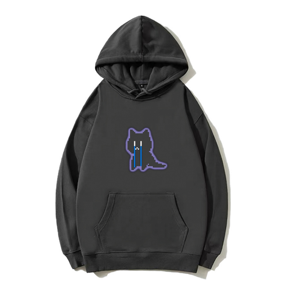 Japanese Sad Cat Print Hoodie