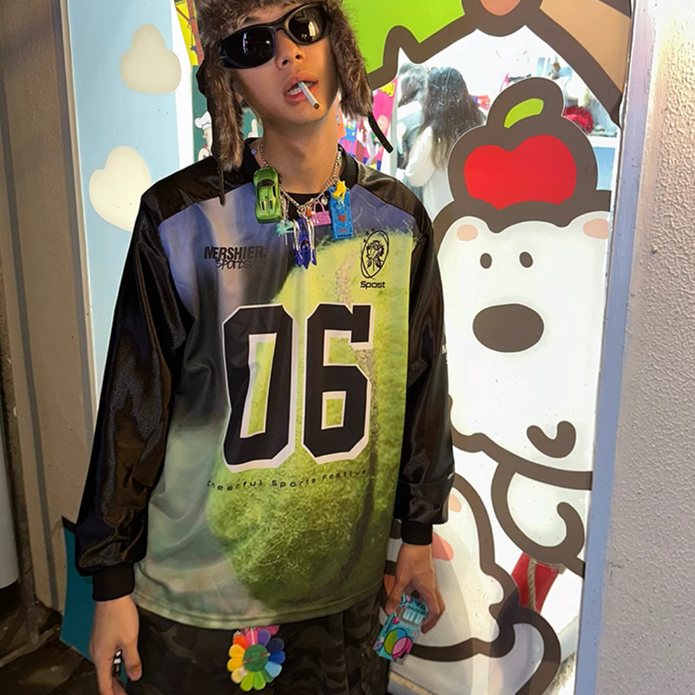 Sporty Satin V-Neck Jersey Sweatshirt