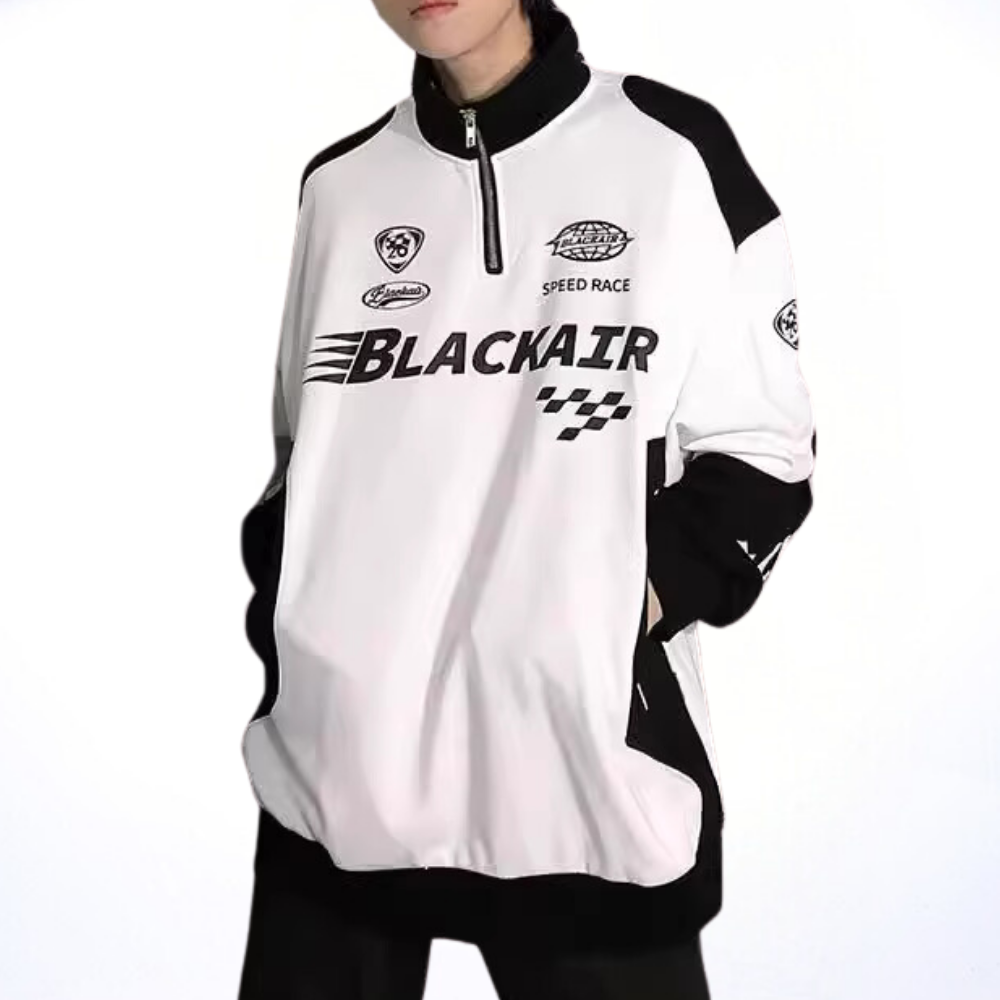 Retro Stand Collar Zipper Racing Sweatshirt