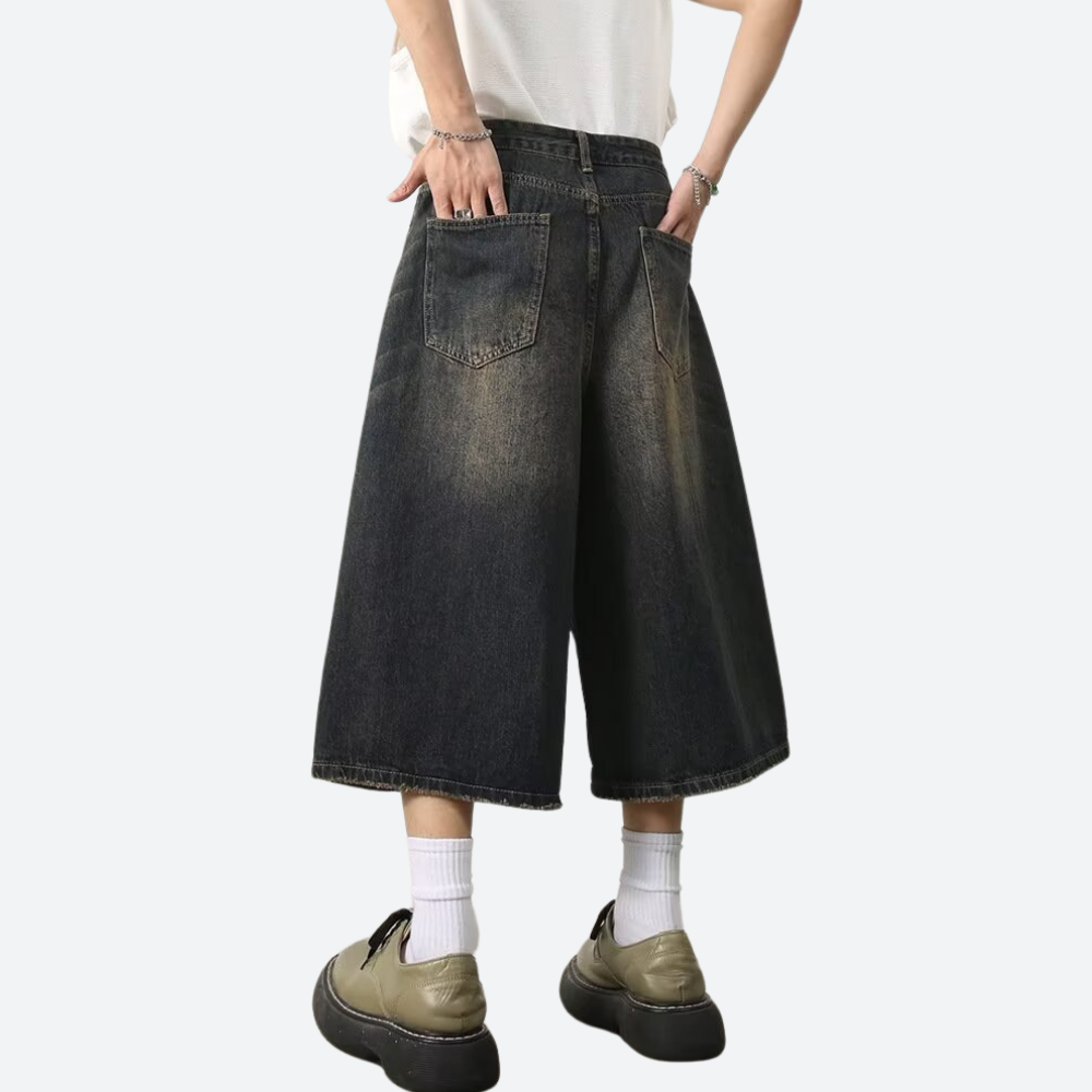 Distressed Wide-Leg Denim Shorts