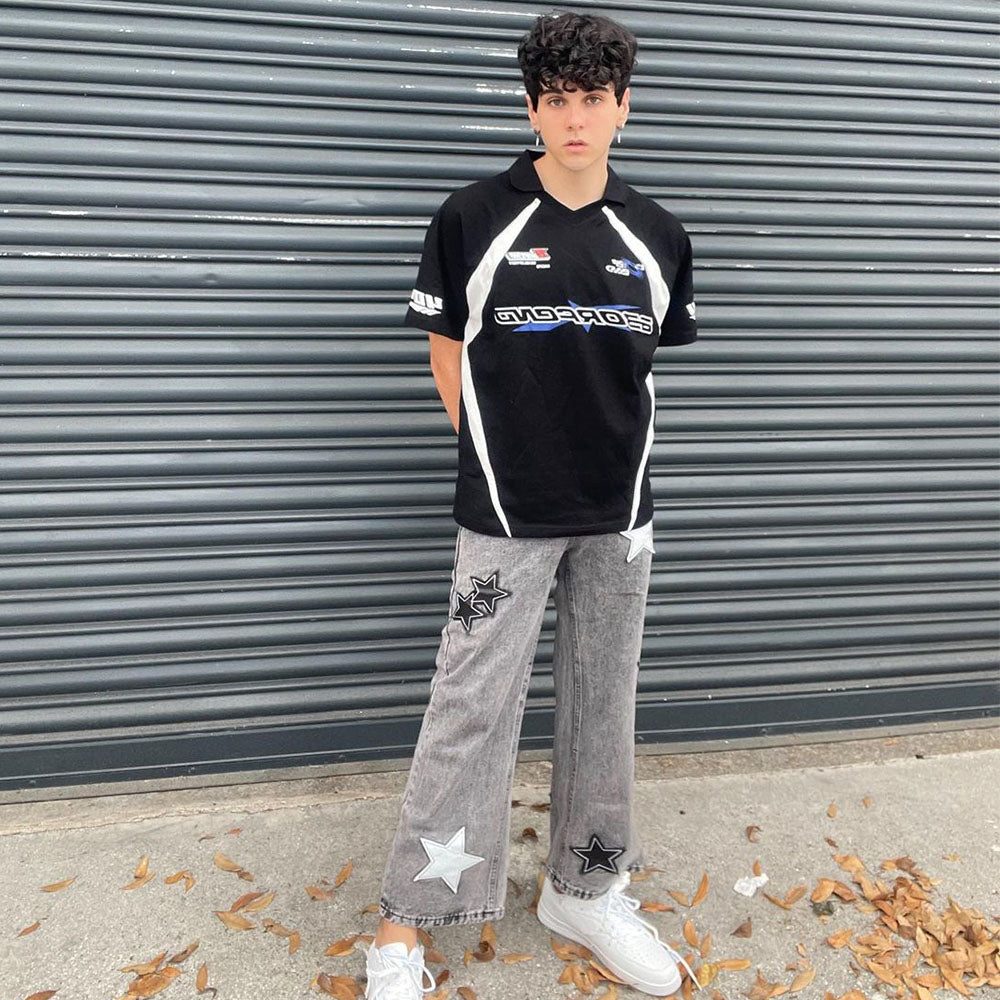 Vintage Street Star Patchwork Straight Jeans