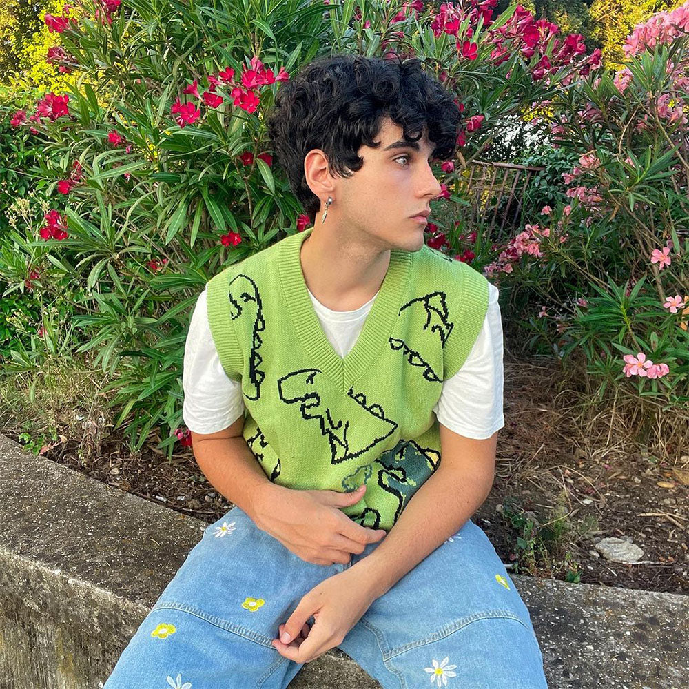 Dinosaur Sketch Pattern knit Vest