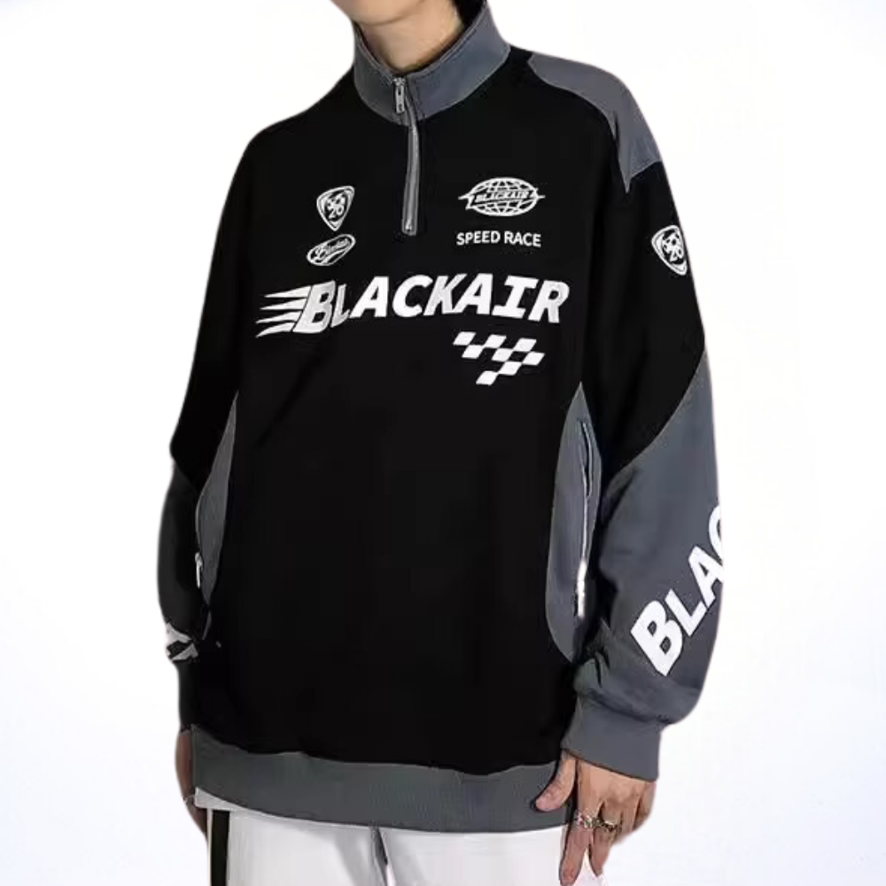 Retro Stand Collar Zipper Racing Sweatshirt