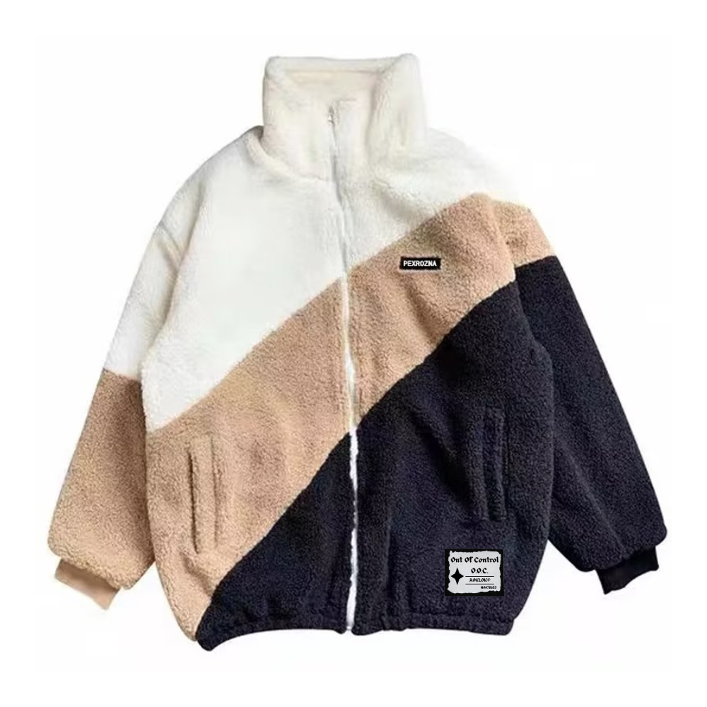 OOC' Retro Three-color Patchwork Sherpa Coat