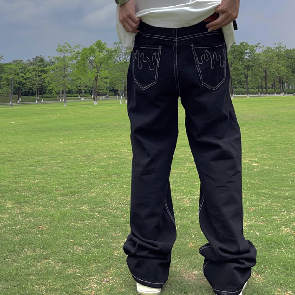 Flame Embroidery Jeans