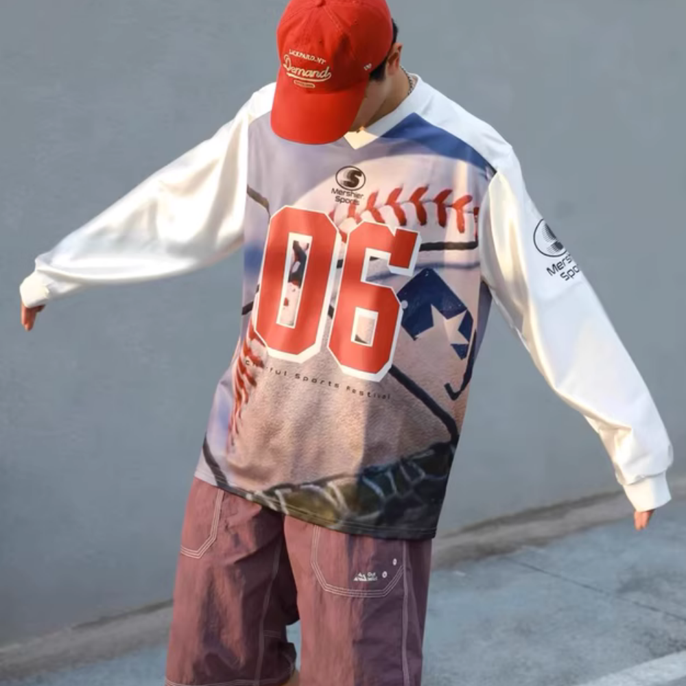 Sporty Satin V-Neck Jersey Sweatshirt