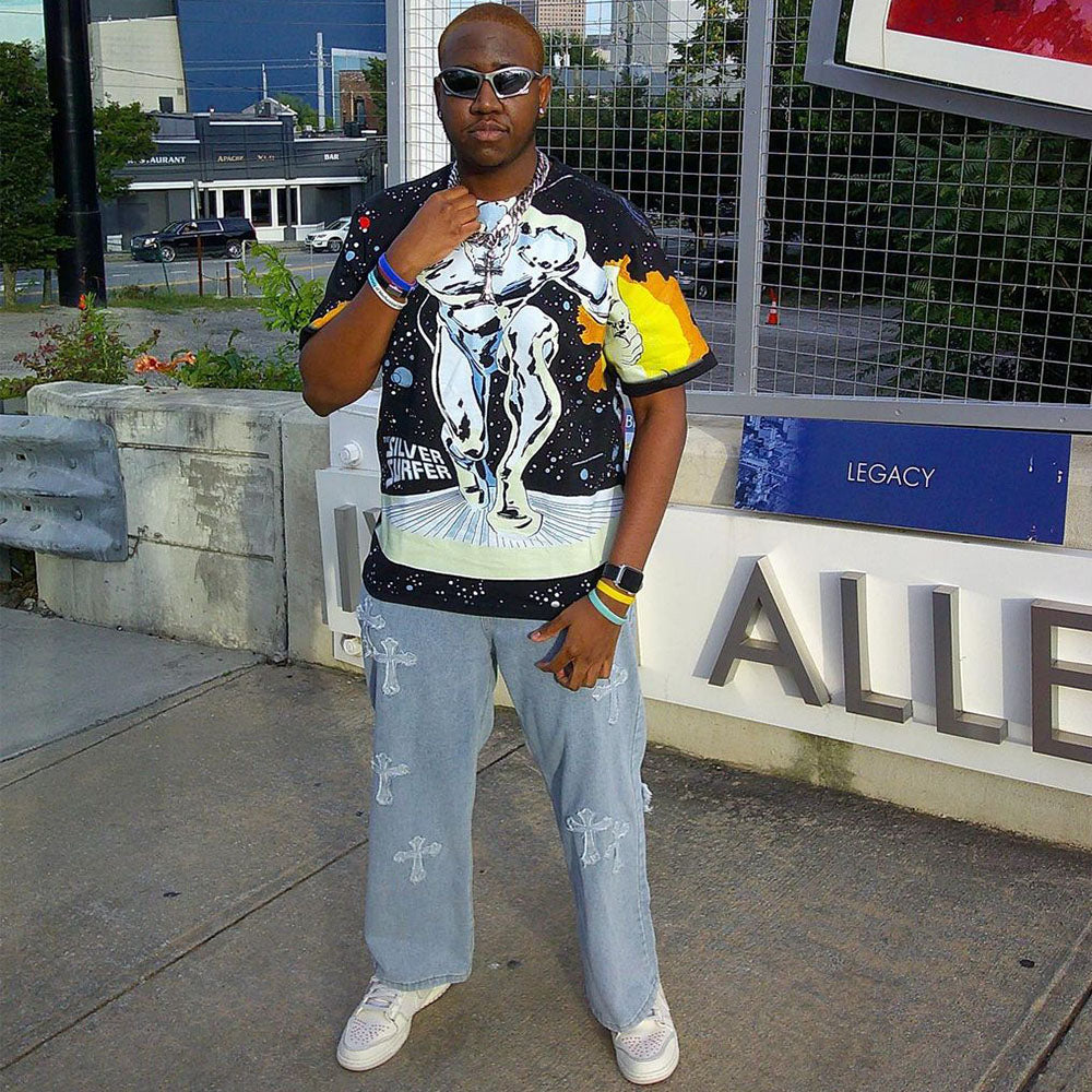 Retro High Street Cross Embroidery Jeans