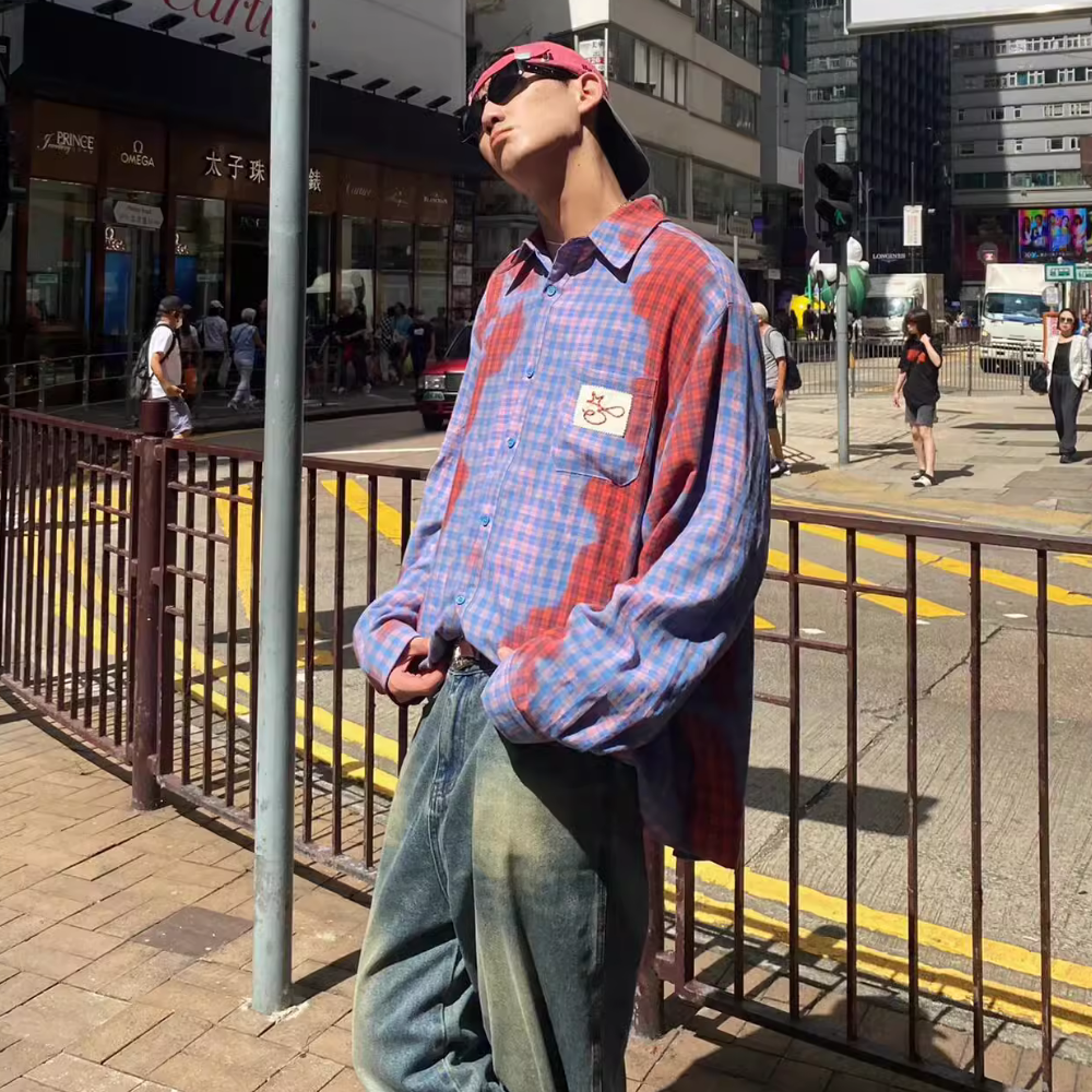 Street Contrasting Letter Plaid Shirt