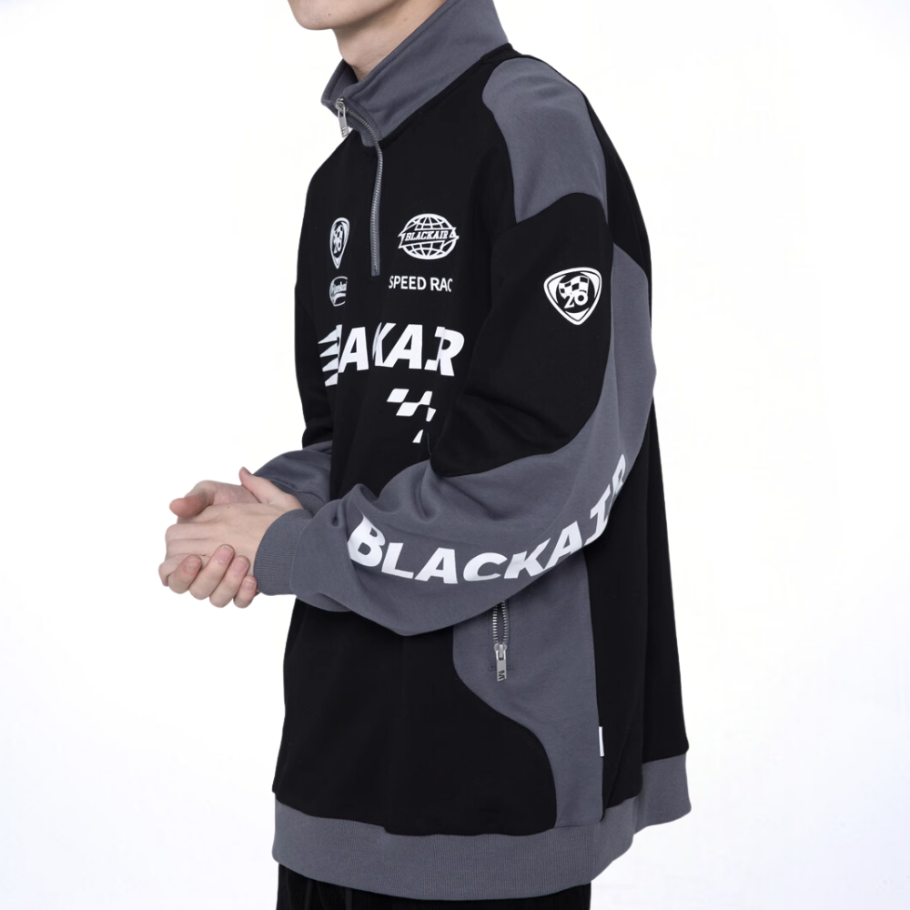 Retro Stand Collar Zipper Racing Sweatshirt