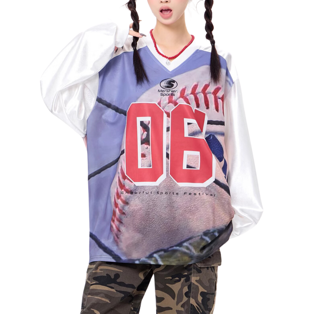 Sporty Satin V-Neck Jersey Sweatshirt