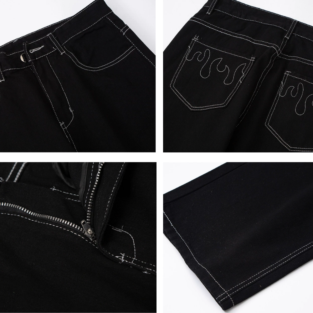 Flame Embroidery Jeans