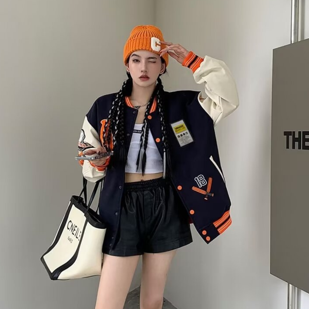 Hip-Hop Lettering Embroidered Baseball Jacket