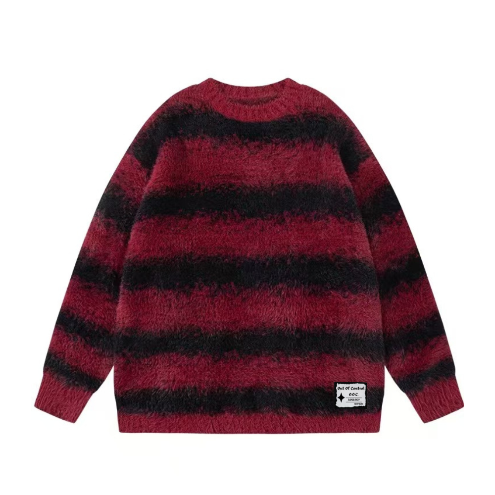 OOC' Retro Two-Color Stitching Ink-Splatter Striped Knitted Sweater