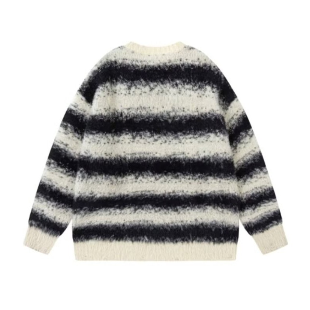 OOC' Retro Two-Color Stitching Ink-Splatter Striped Knitted Sweater