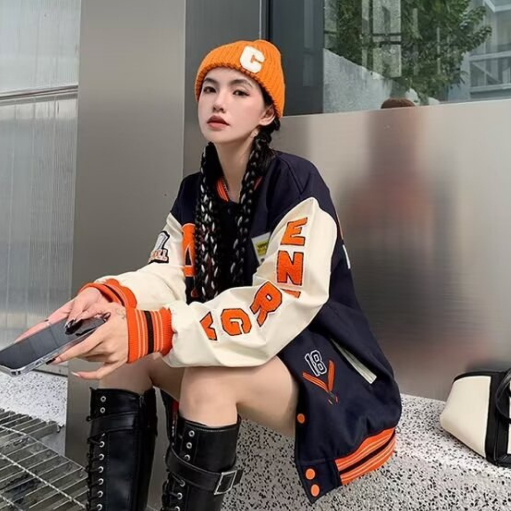 Hip-Hop Lettering Embroidered Baseball Jacket