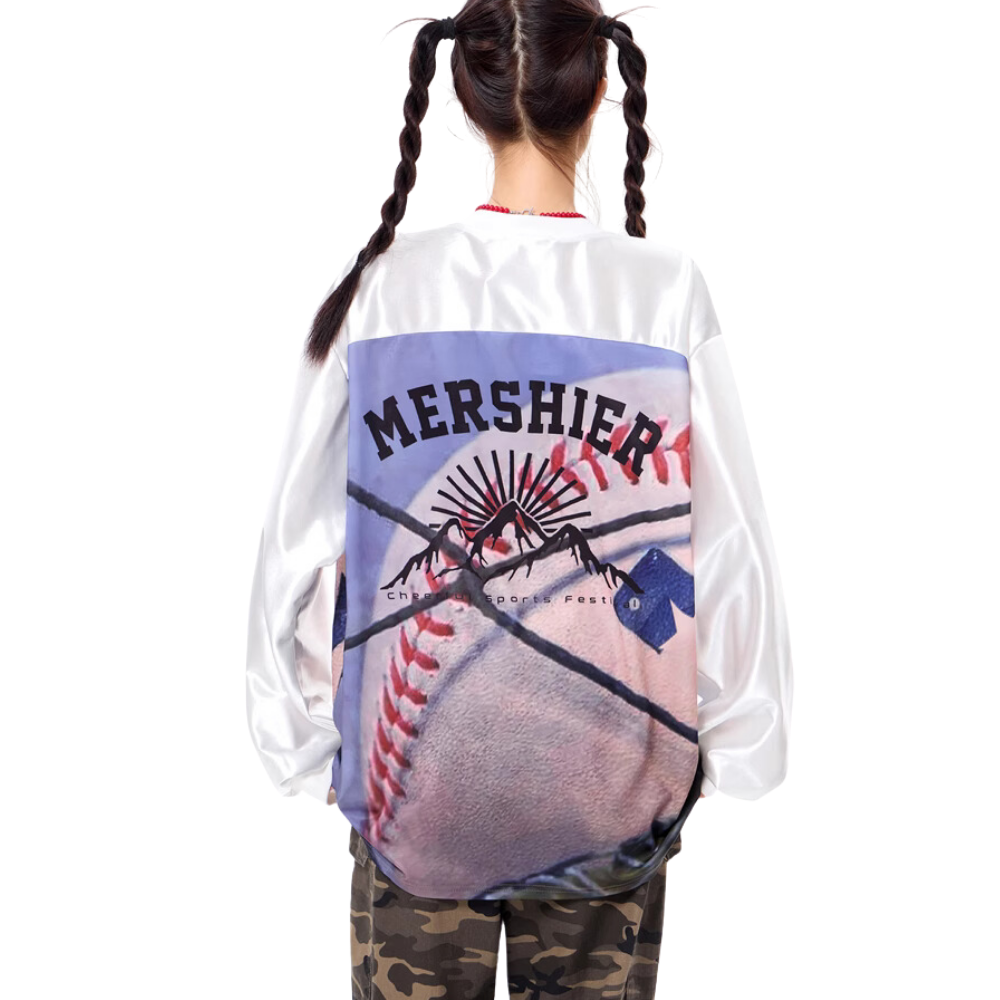 Sporty Satin V-Neck Jersey Sweatshirt