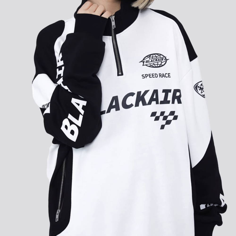 Retro Stand Collar Zipper Racing Sweatshirt