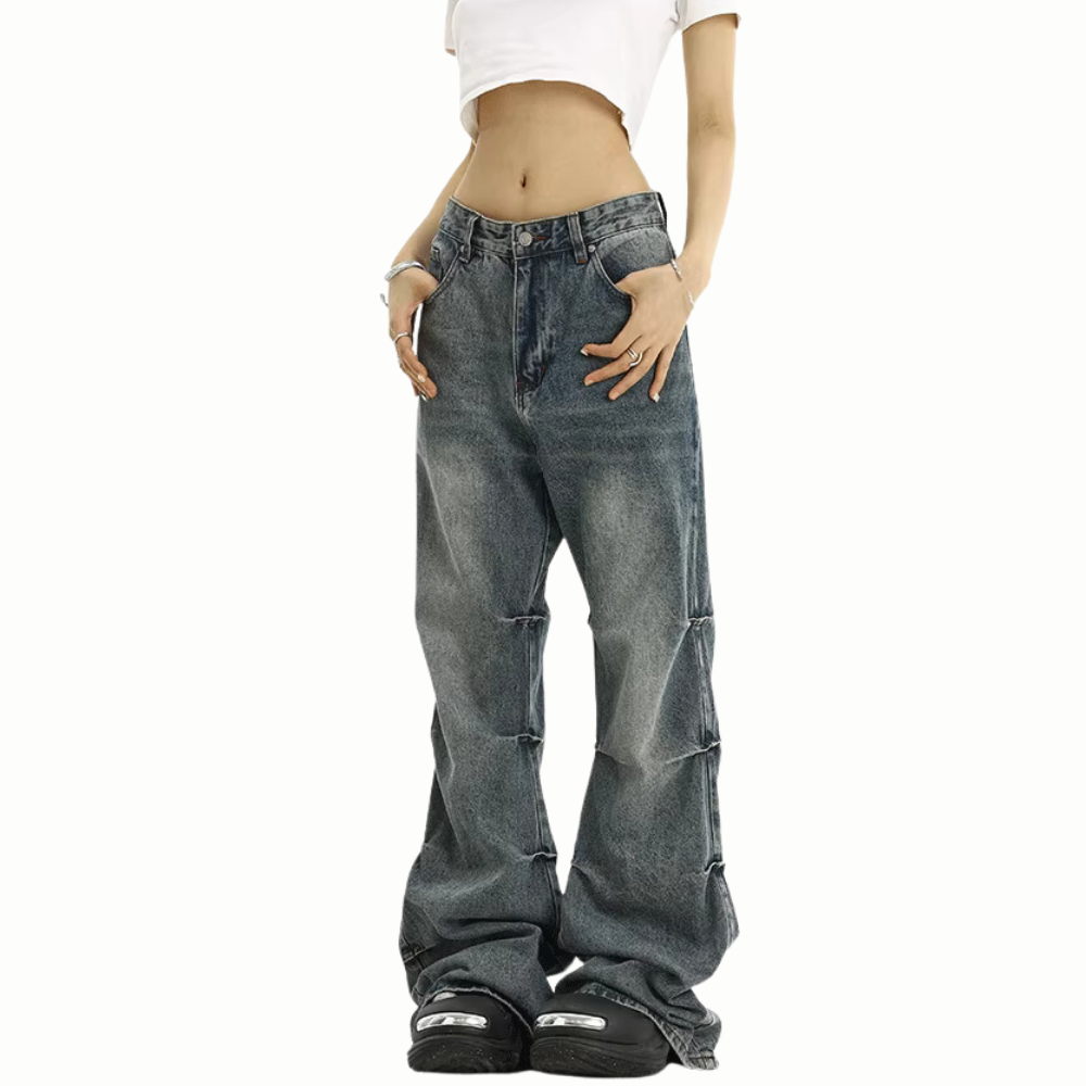 DF|Washed Pleated Bootcut Jeans
