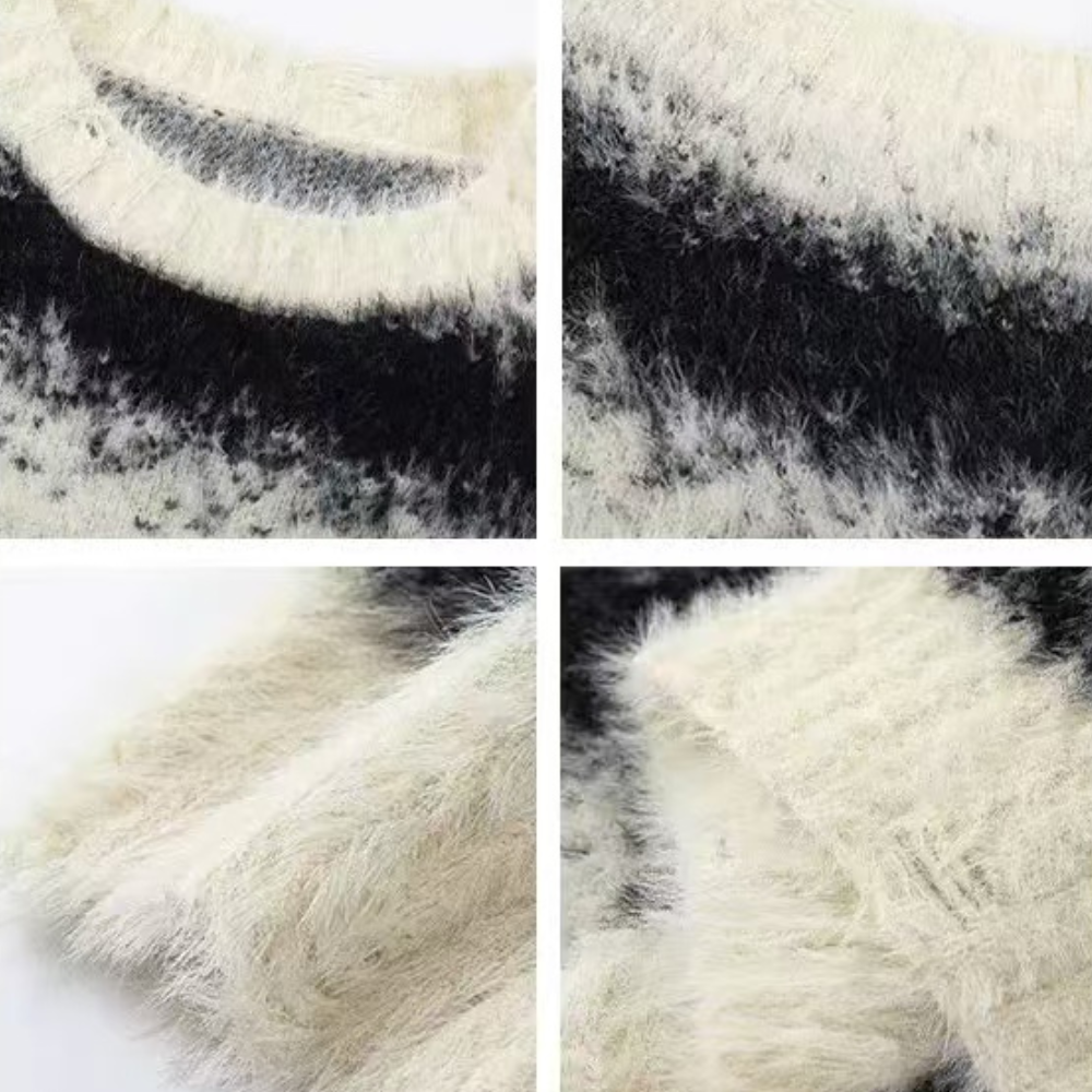 OOC' Retro Two-Color Stitching Ink-Splatter Striped Knitted Sweater