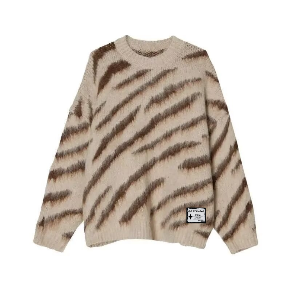 OOC' Irregular Contrast Zebra Striped Loose Knitted Sweater