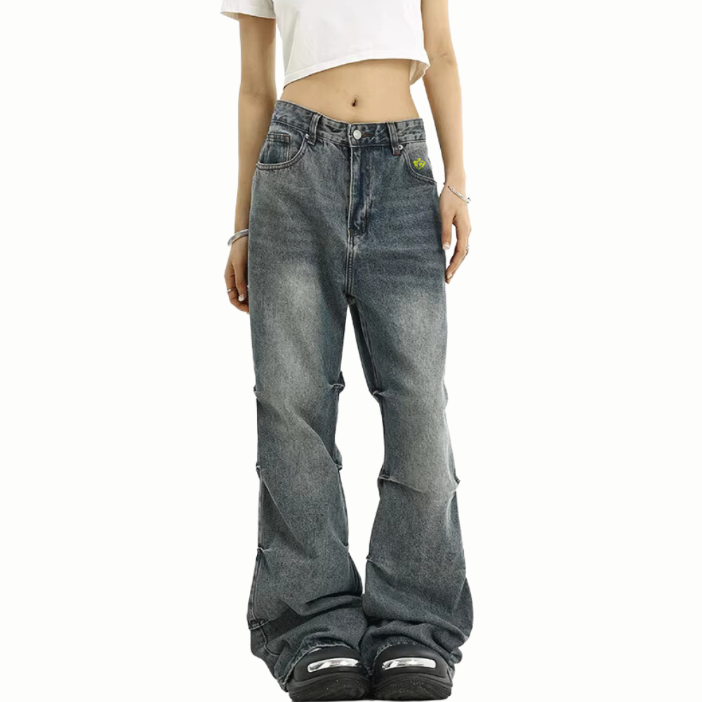 DF|Washed Pleated Bootcut Jeans