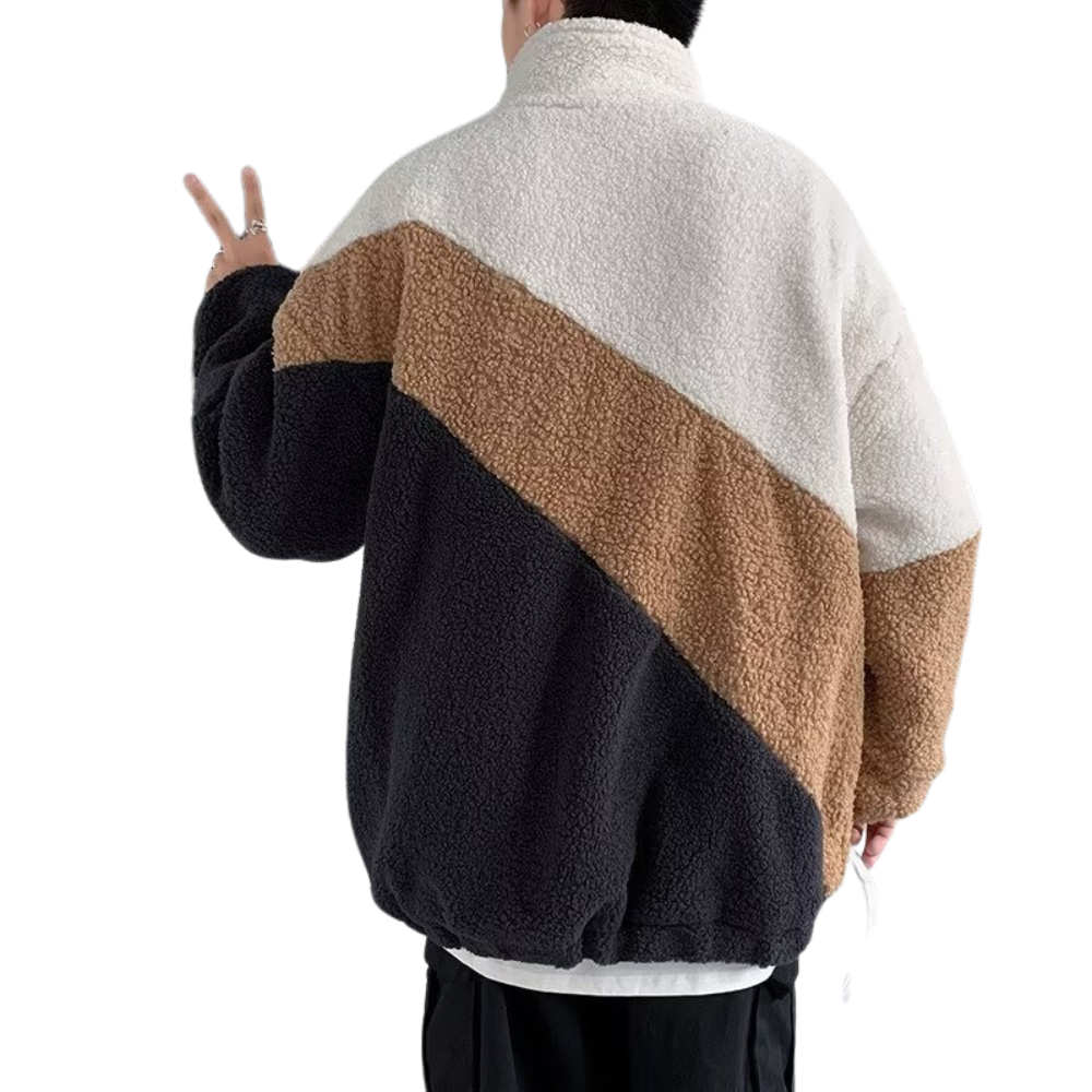 OOC' Retro Three-color Patchwork Sherpa Coat