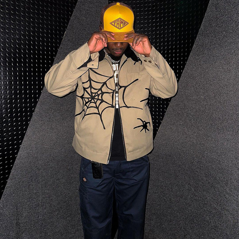 Harajuku Spider Embroidered Zipper Jacket