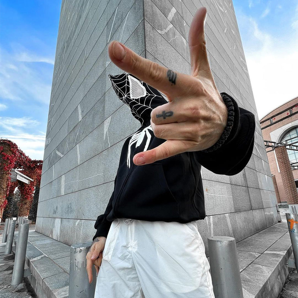 High Street Spider Flocked Couple Hoodie