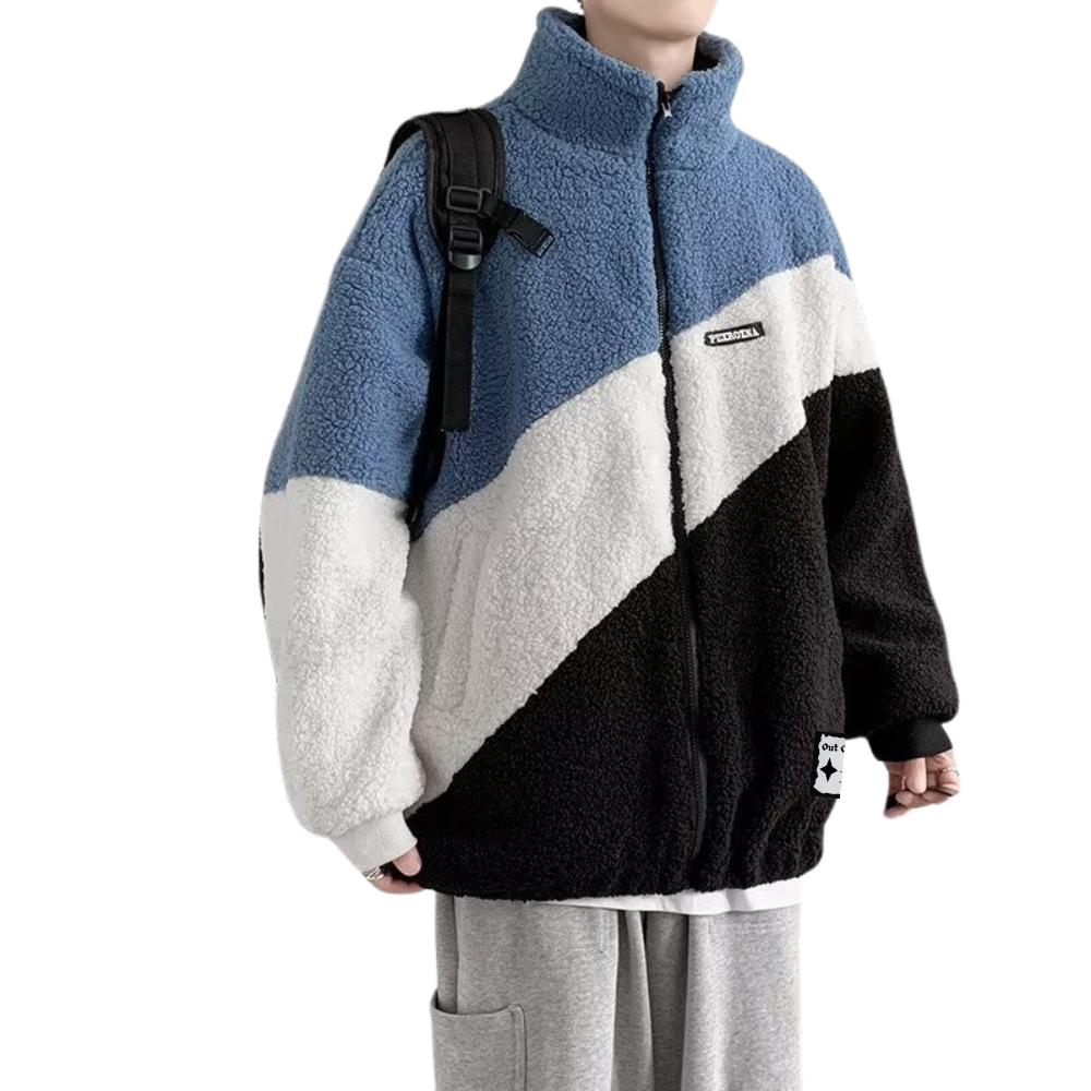 OOC' Retro Three-color Patchwork Sherpa Coat