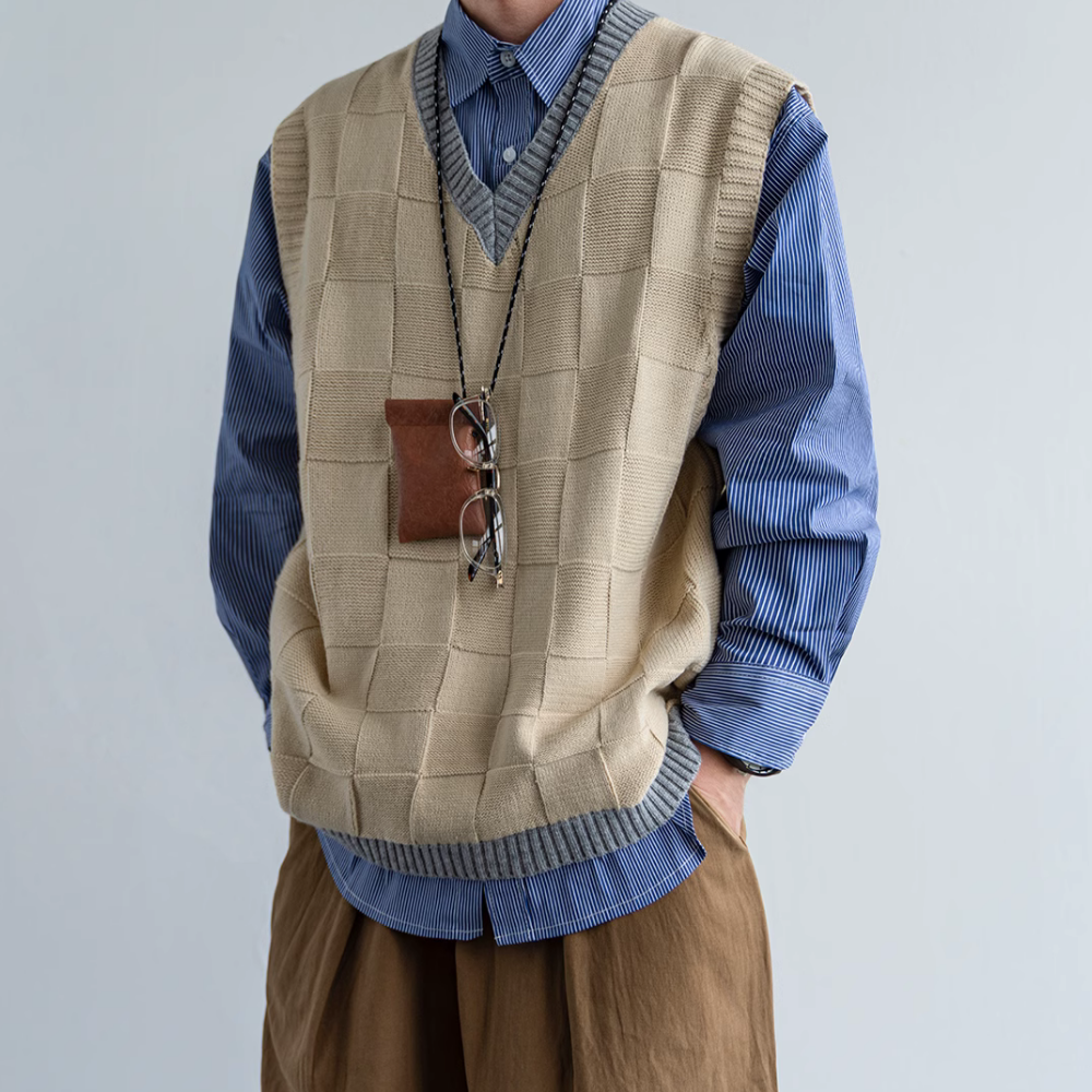 Minimalist Solid ColorCheckerboard Knitted-Vest