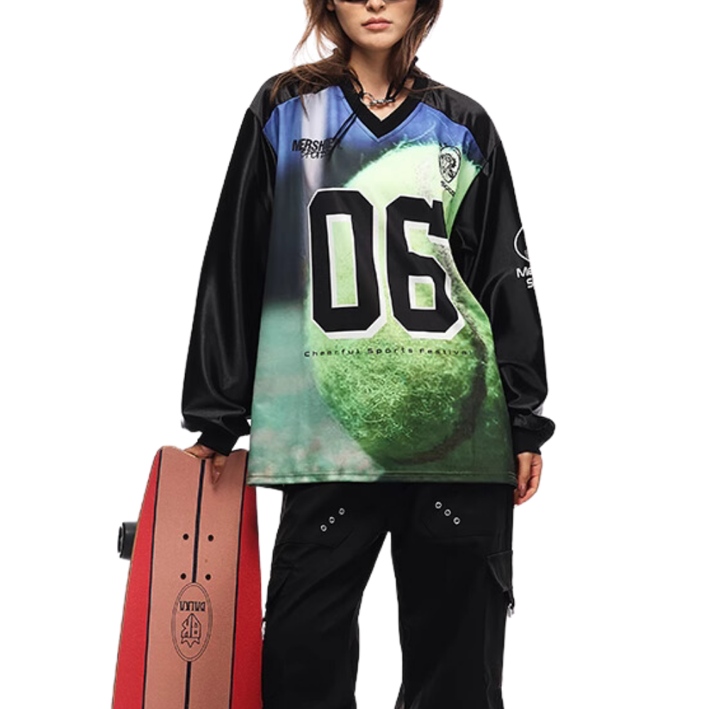 Sporty Satin V-Neck Jersey Sweatshirt