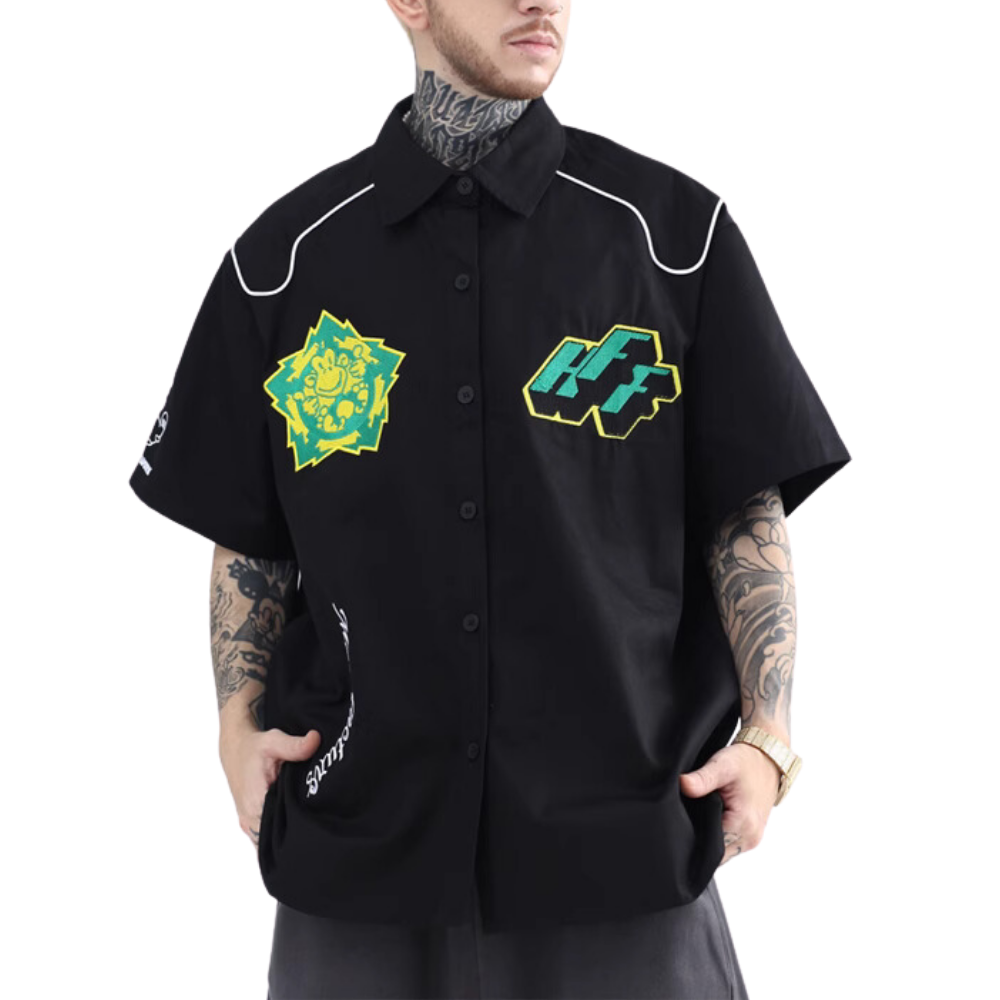 Street Black Alphabet PU Shirt