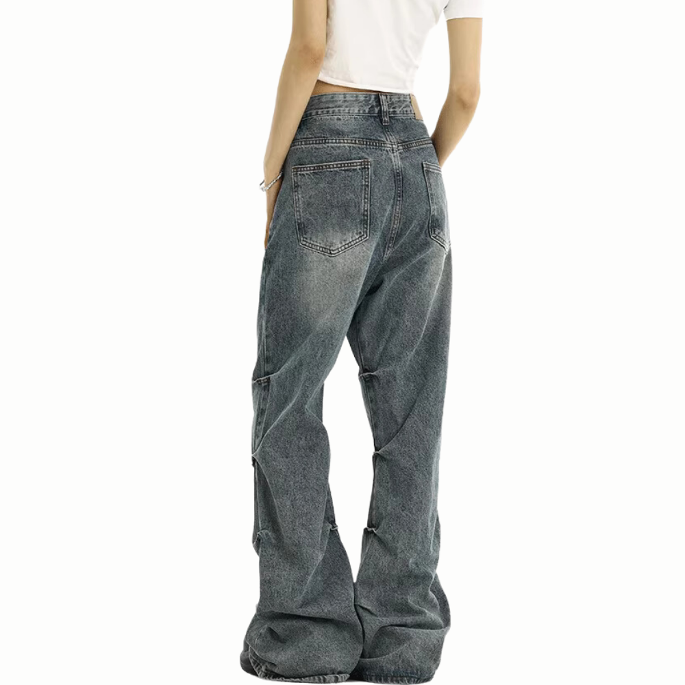 DF|Washed Pleated Bootcut Jeans