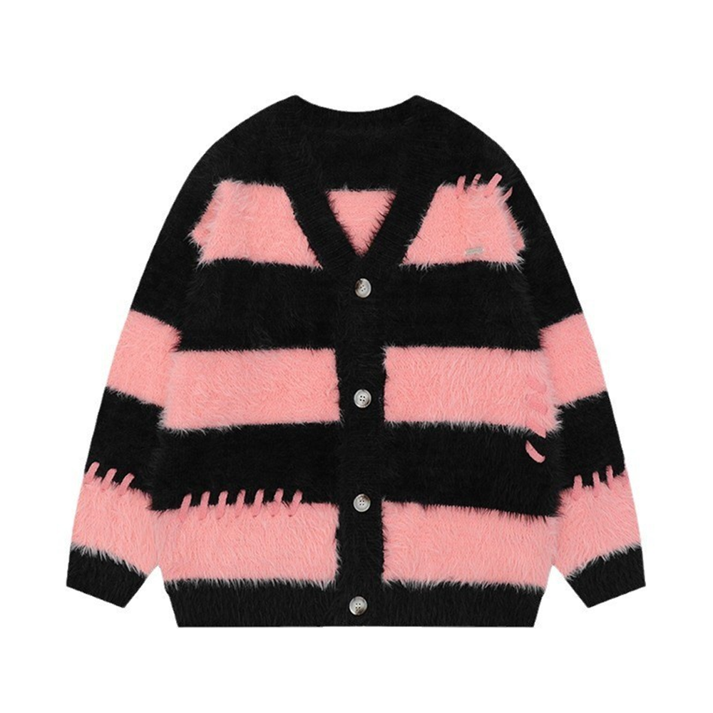 College Style Stripes With Contrasting Colors Cardigan Sweater