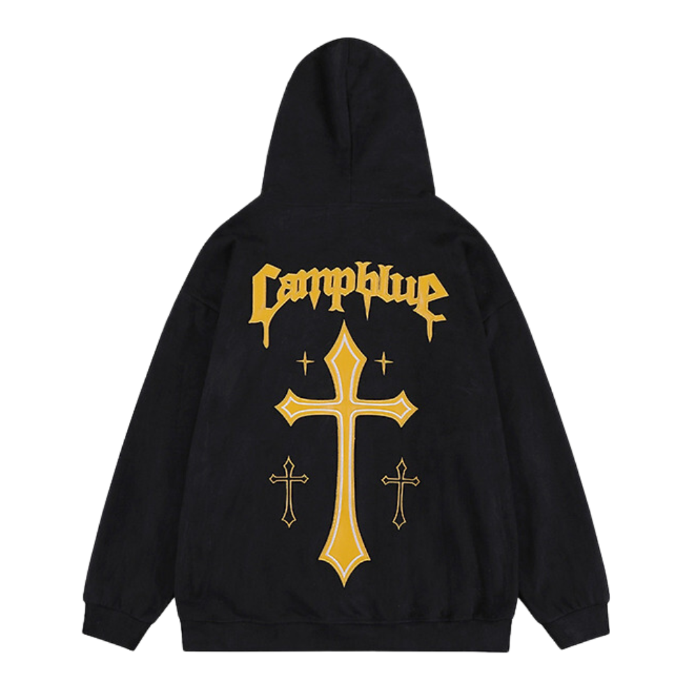 Vintage Cross Graphic Suede Hoodie