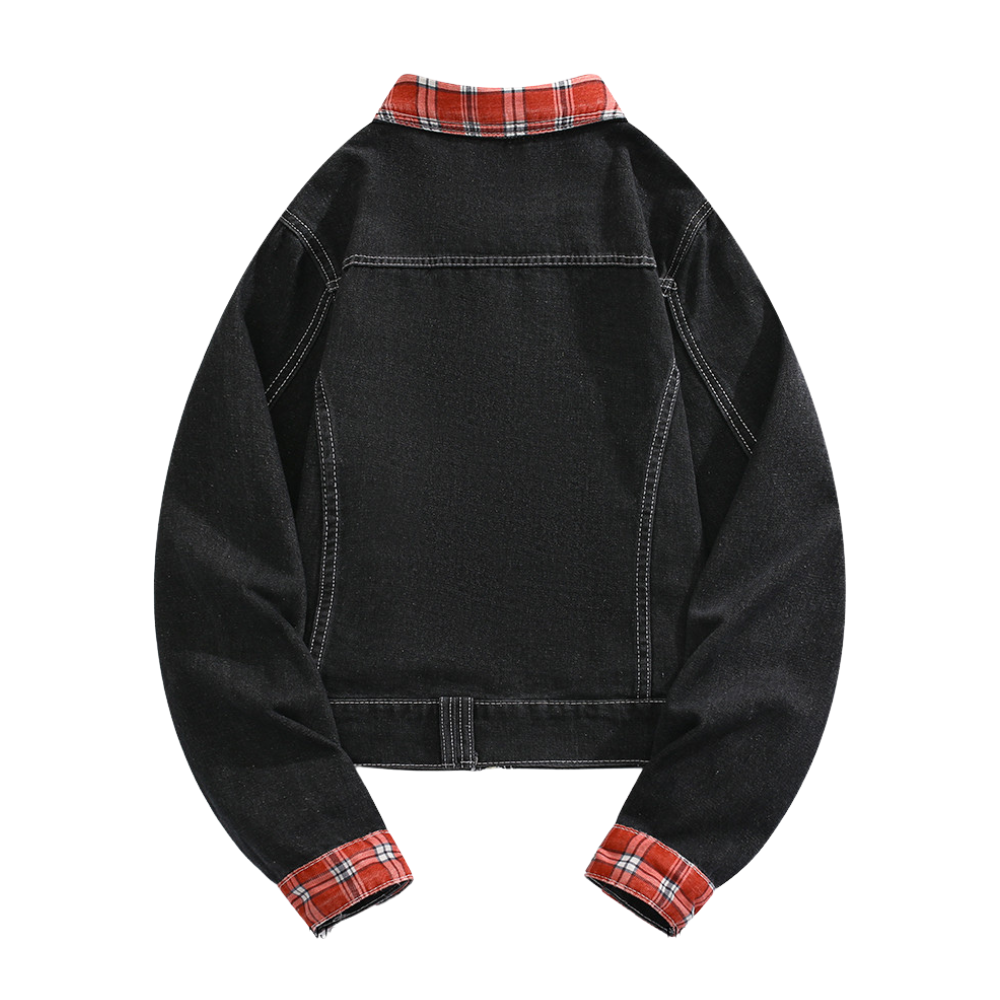 American Plaid Collar Patch Jacket