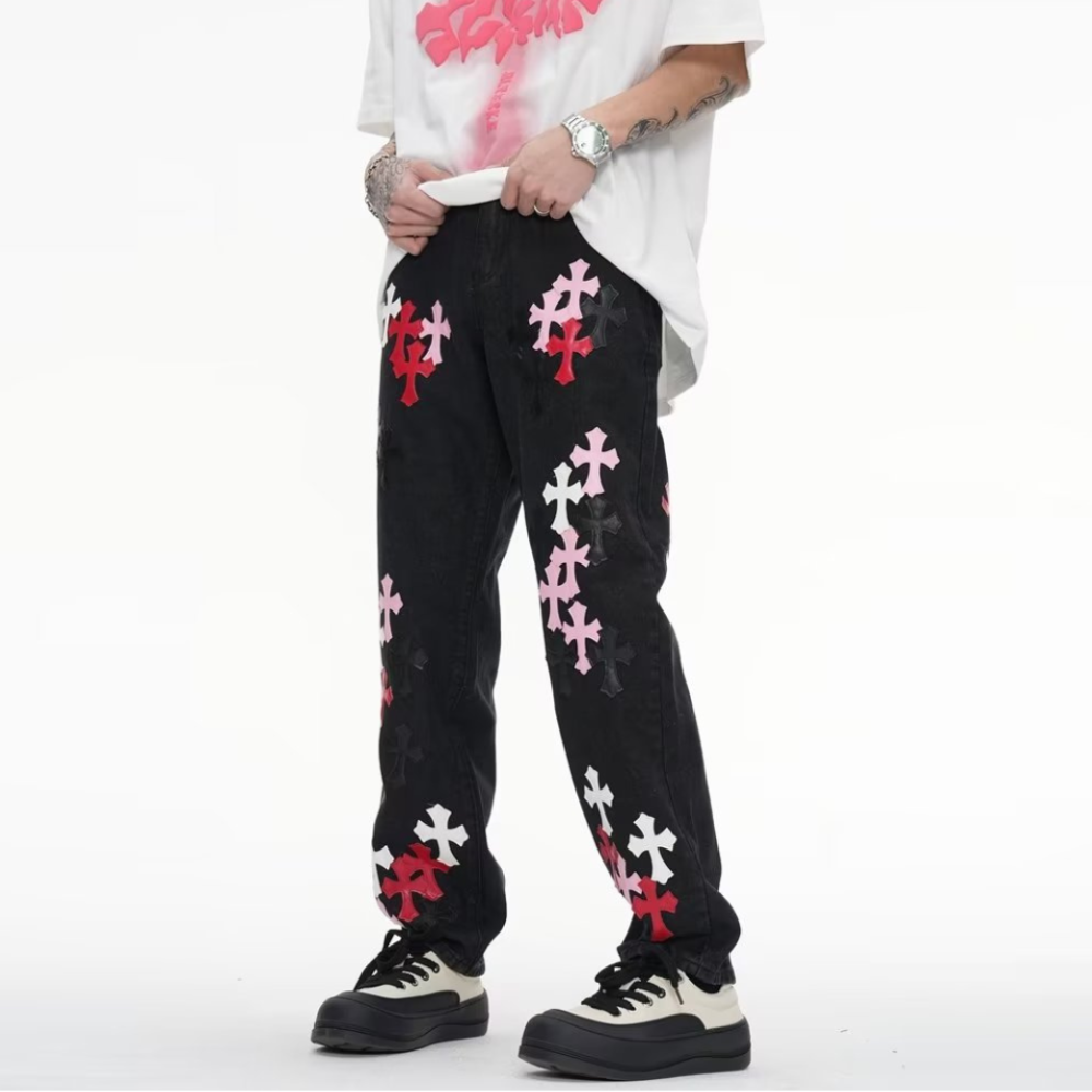 American High Street Leather Cross Wash Jeans