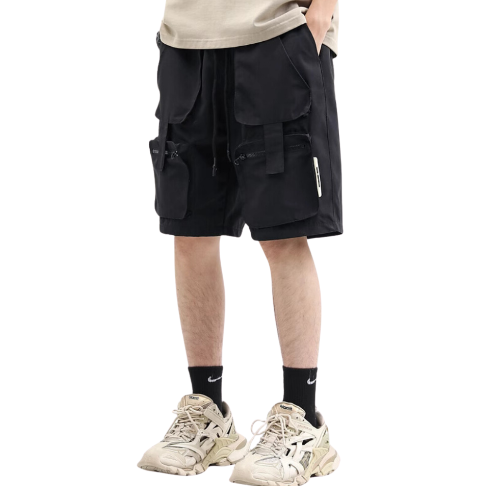 Vintage Solid Multi-Pocket Shorts