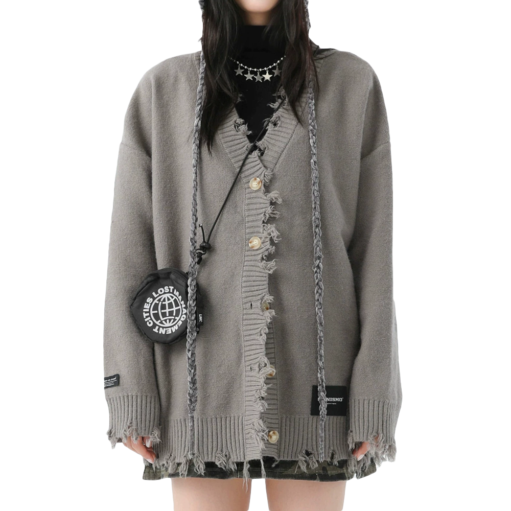 Destructive V-neck Cardigan Sweater